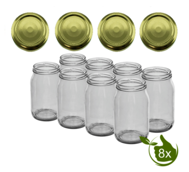 Inmaakpotten 900 ml met twist-off deksel (goud) 8 stuks
