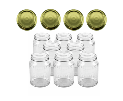 Glazenpotten 700 ml met twist-off deksel goud 8 stuks