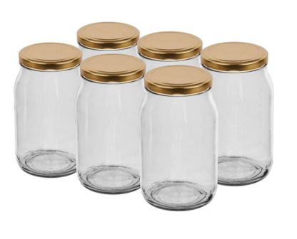 Glazenpotten 900 ml inclusief deksel (goud) verpakt per 6 stuks