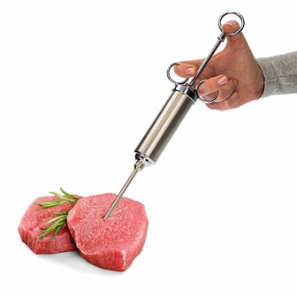 Roestvrijstalen vlees injector van 60 ml + 2 naalden