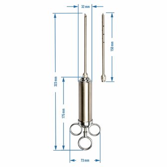 Roestvrijstalen vlees injector van 60 ml + 2 naalden