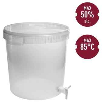 Gistingscontainer doorzichtig van 30L met deksel en aftapkraantje