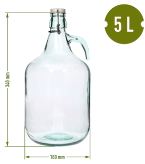 Gistingsfles 5 L met beugeldop en gebogen oor