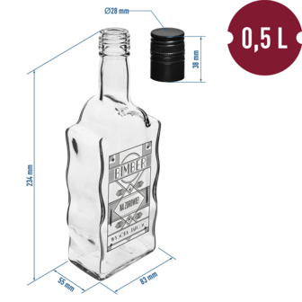 Glazenfles 0,5 L, met schroefdop, &quot;Bimber&quot; print