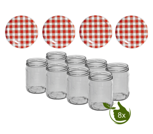 Inmaakpotten 500 ml met twist-off deksel (Rood/Wit) 8 stuks