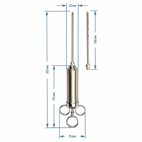 Roestvrijstalen vlees injector van 60 ml + 2 naalden