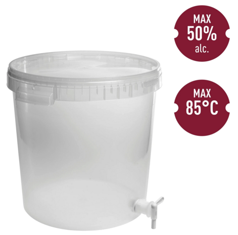 Gistingscontainer doorzichtig van 30L met deksel en aftapkraantje
