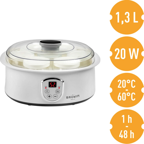 Yoghurtmaker 1.3 liter met thermostaat en 7 potten