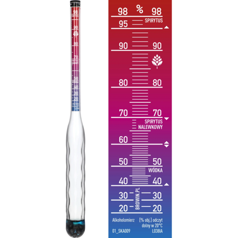 Onbreekbare alcoholmeter met NeoProof-buis, meetbereik 20-98%