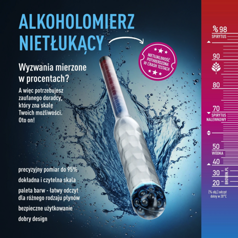 Onbreekbare alcoholmeter met NeoProof-buis, meetbereik 20-98%